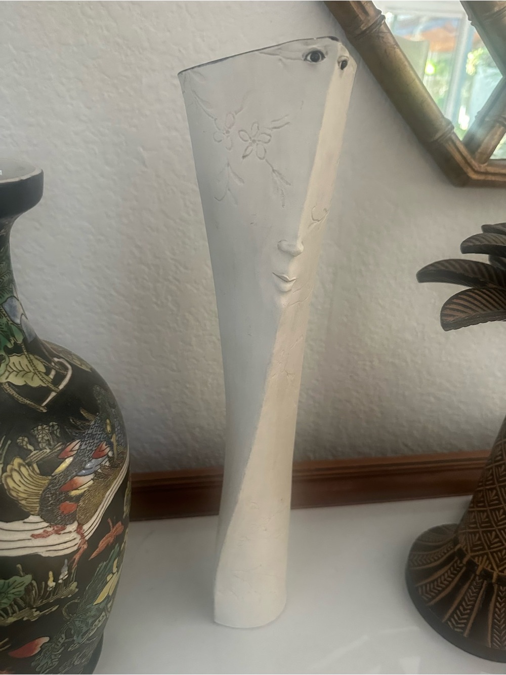 Handcrafted Ceramic anthropomorphic Sculptural Vase with Face Detail
